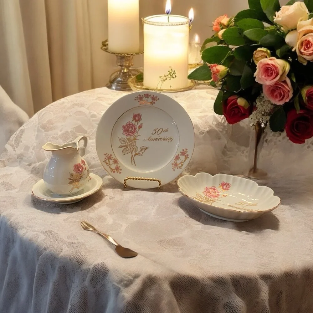 Vintage Treasure Masters 50th Anniversary Porcelain Dinnerware Set Ivory Japan